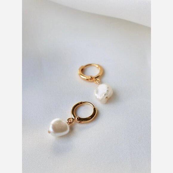 Freshwater Pearl Huggie Earrings – Gold Plated Hoops - Picture 2 of 7